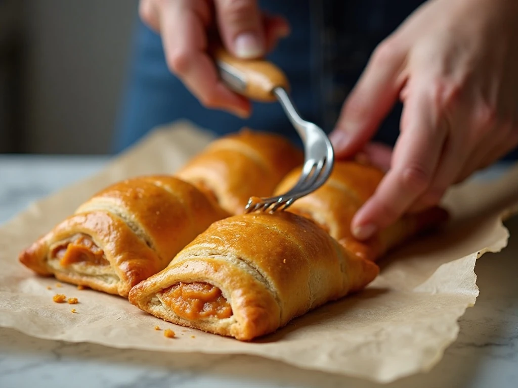 Assembling pumpkin pop-tarts with spiced pumpkin filling