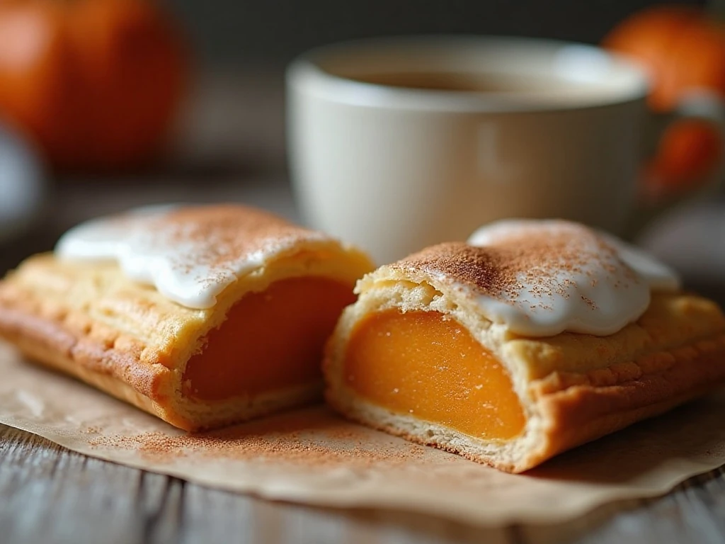Close-up of pumpkin pop-tart filling and flaky crust