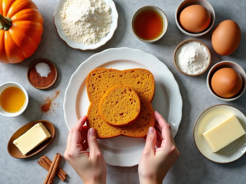 Ingredients for homemade pumpkin roll arranged on a kitchen counter