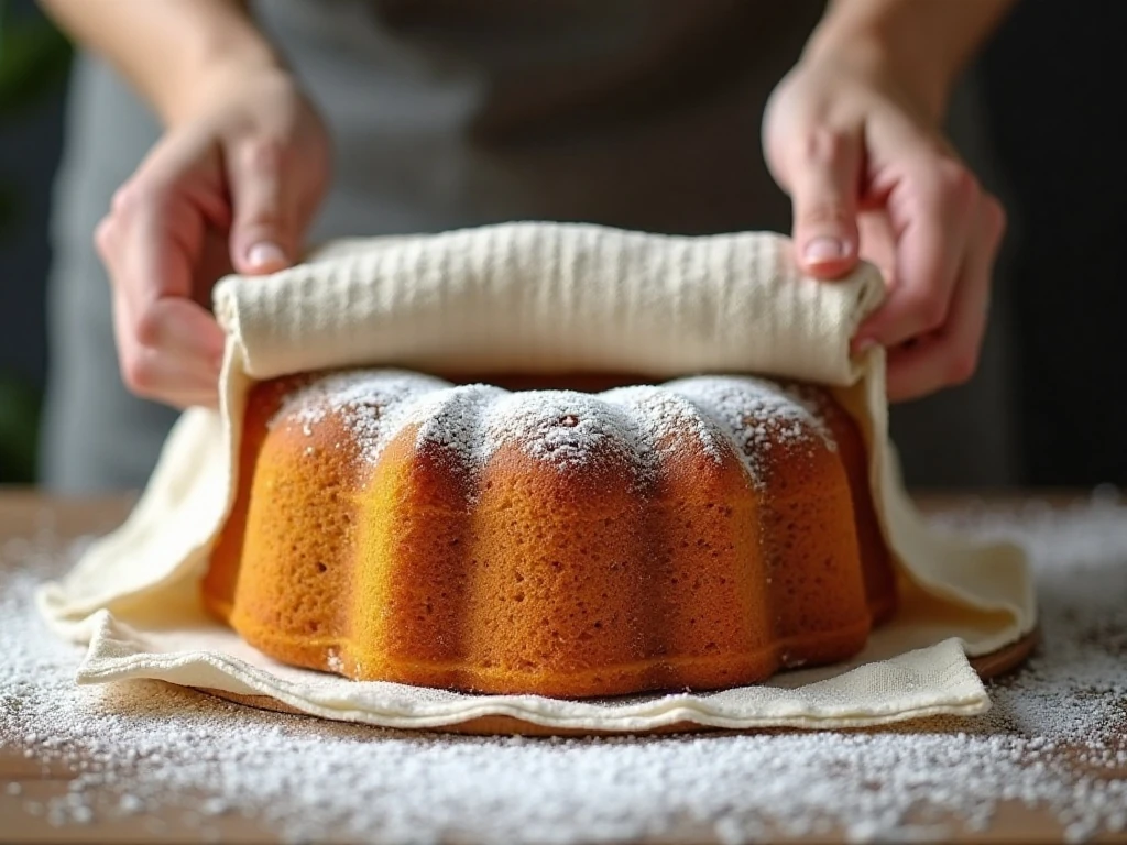 Warm pumpkin cake rolled in a powdered-sugar-dusted towel
