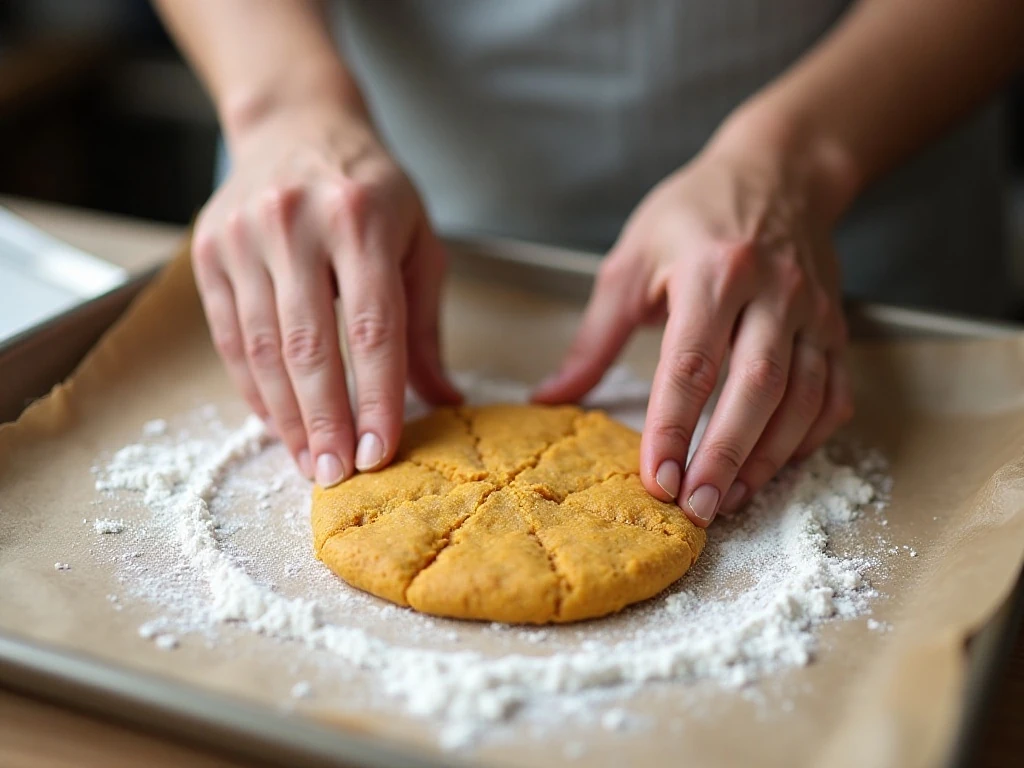 Shaping pumpkin scone dough into a round