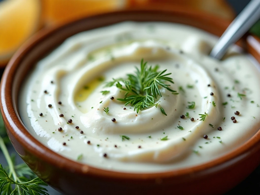 Close-up of creamy herb ranch dip