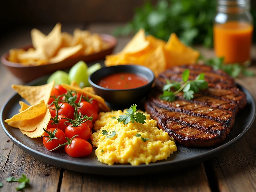 Homemade salsa served with chips, tacos, eggs, and grilled steak