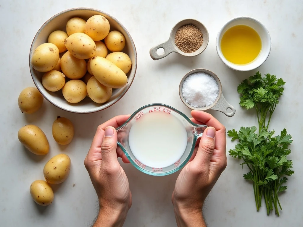 Ingredients for homemade salt and vinegar broiled potatoes