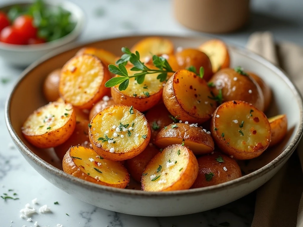 Finished crispy homemade salt and vinegar potatoes