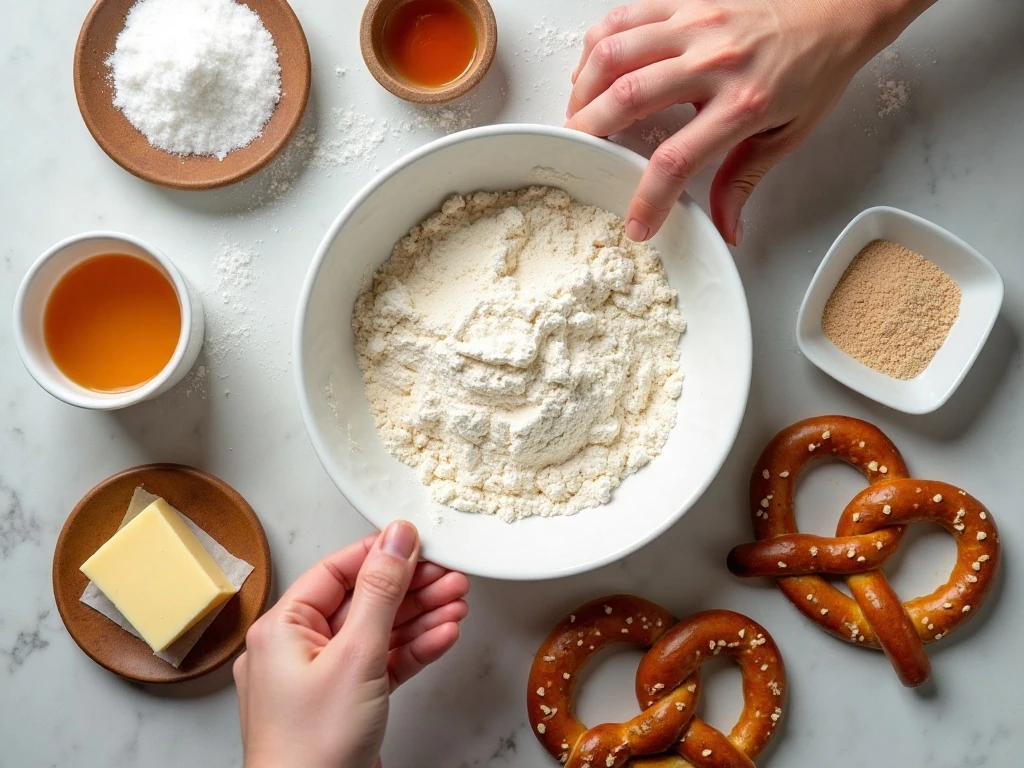 Ingredients for making homemade soft pretzels