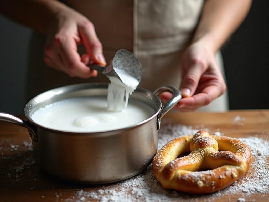 Homemade pretzel dough being prepared for a baking soda bath