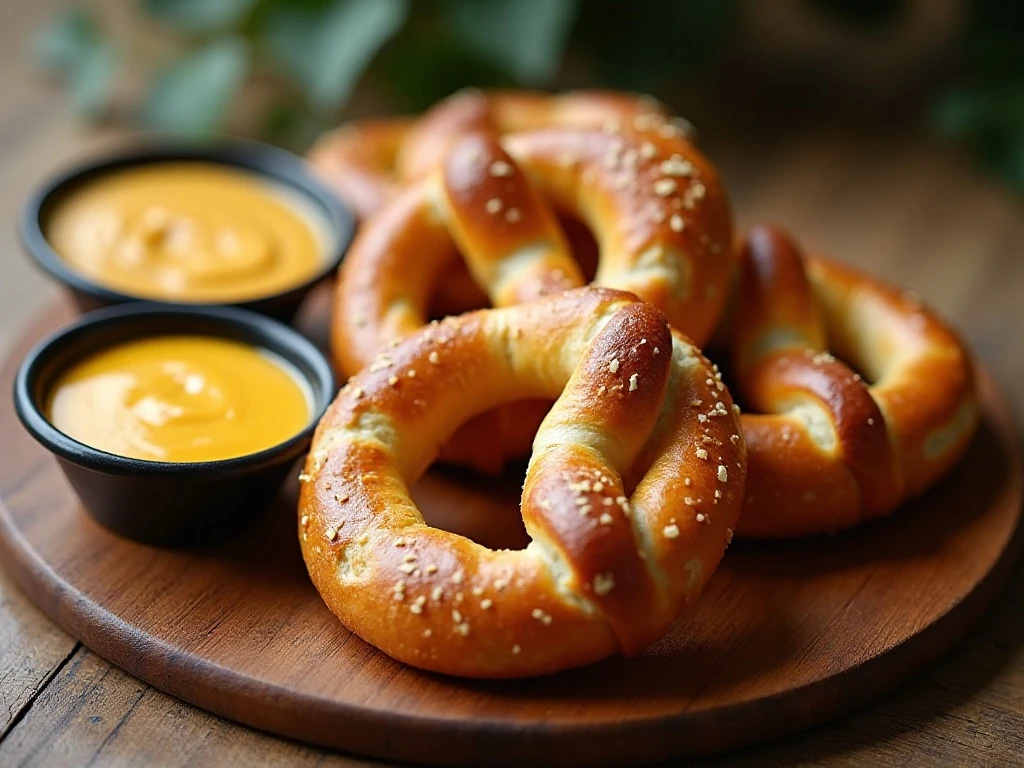 Warm reheated homemade soft pretzels ready to serve