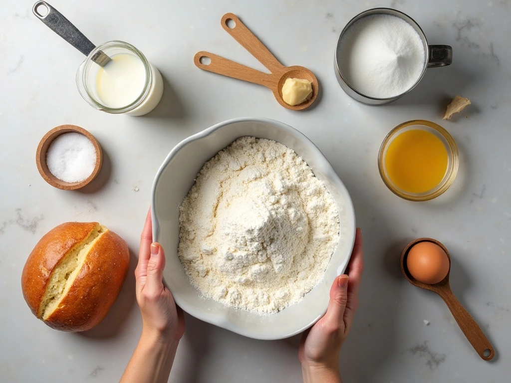 Ingredients for homemade tangzhong soft white bread