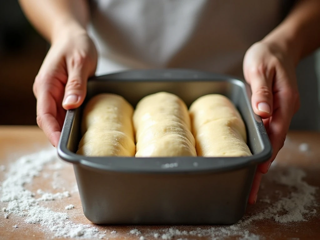 Shaping three dough pieces for a soft white sandwich loaf
