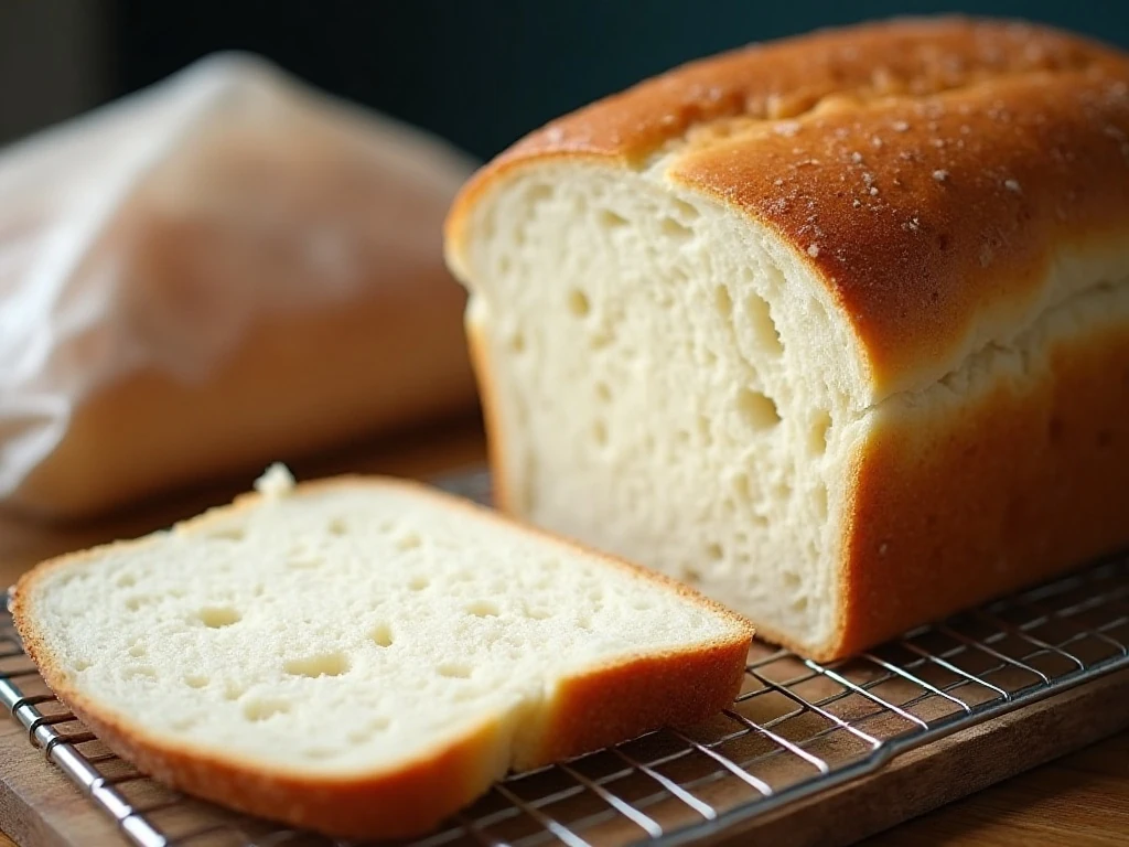 Soft white bread crumb after cooling and slicing