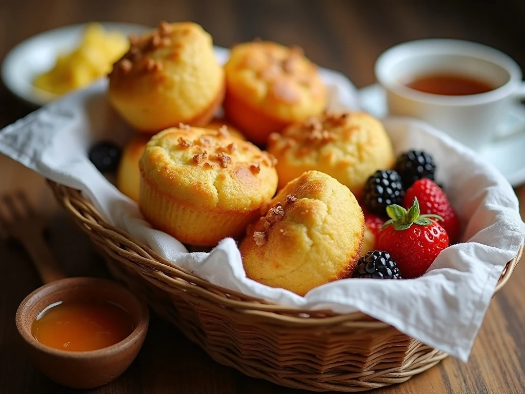 Spicy honey cornbread muffins served for breakfast