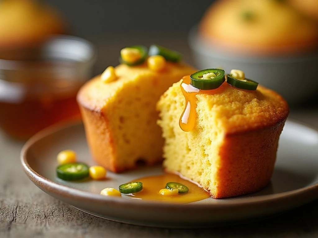 Close-up of a tender muffin with spicy honey topping