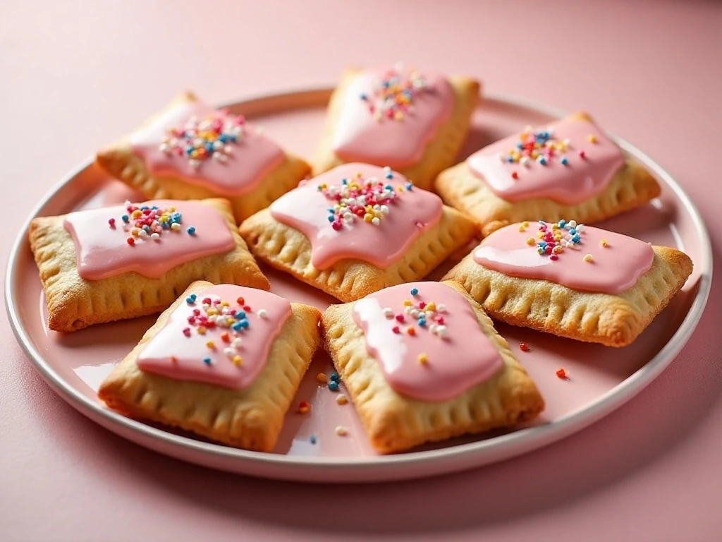 Homemade strawberry pop-tarts with pink glaze and sprinkles