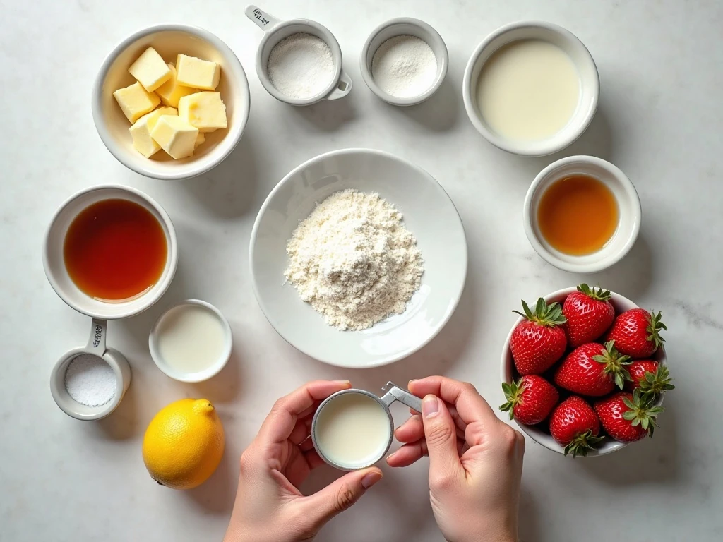 Ingredients for homemade strawberry shortcake