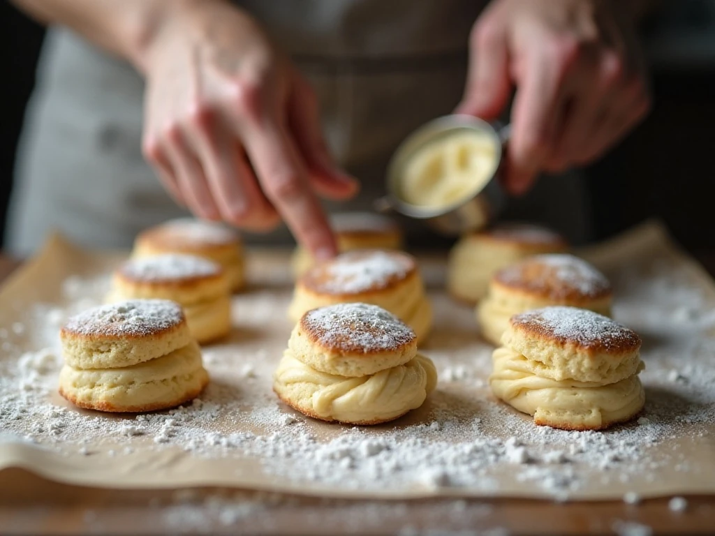 Unbaked shortcake dough portions prepared for the oven