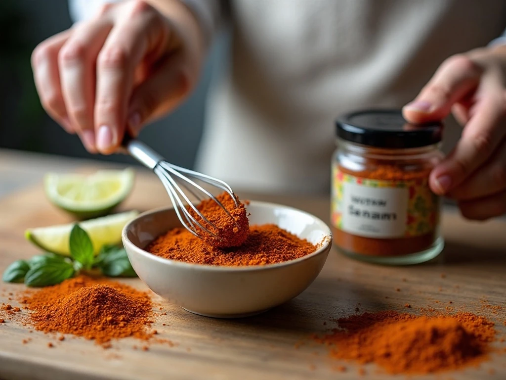 Mixing homemade taco seasoning spices in a bowl