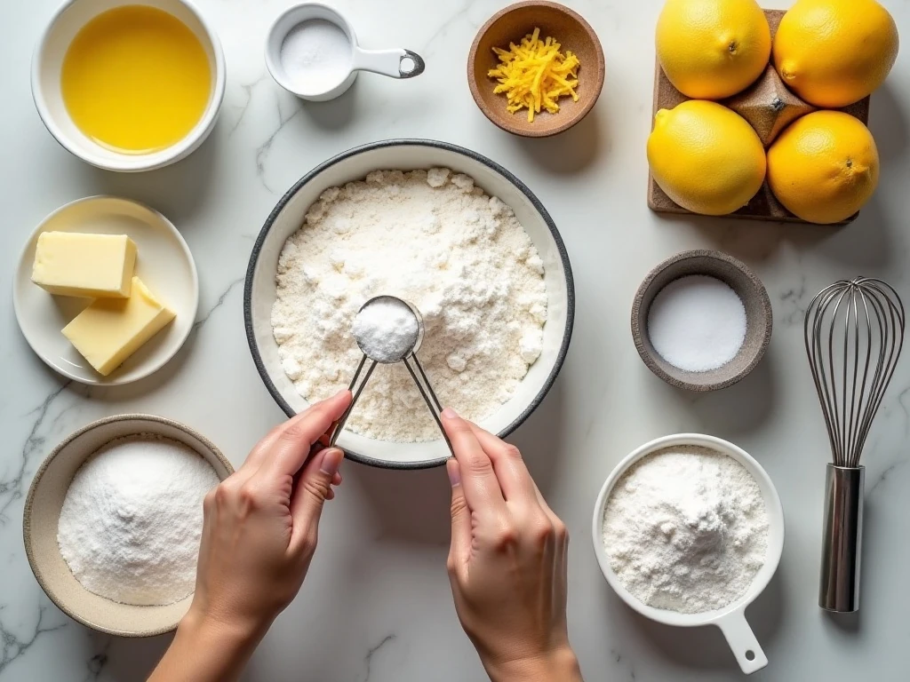 Ingredients for homemade tangy lemon brownies and lemon glaze