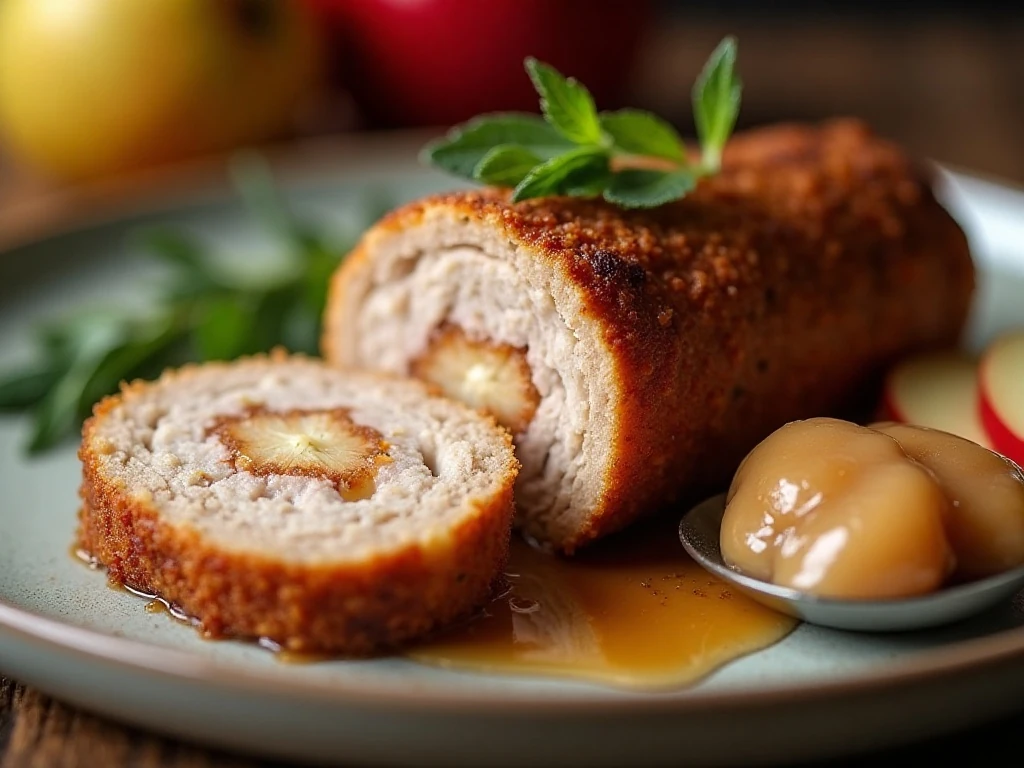 Tender turkey apple cinnamon sausage patty with sage and apple garnish