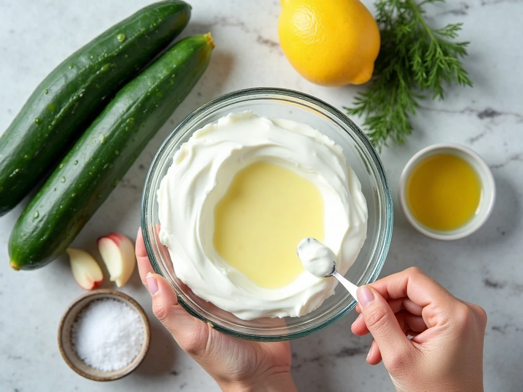 Ingredients for homemade tzatziki sauce
