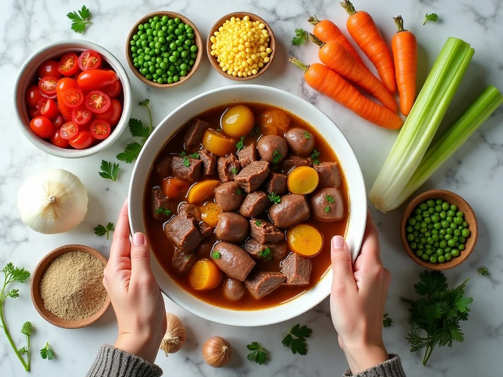Ingredients for homemade vegetable beef soup