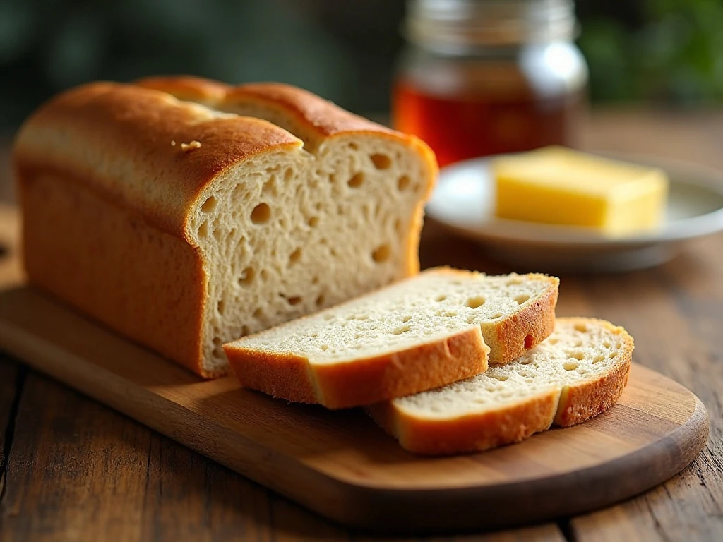 Sliced homemade wheat bread with a fluffy crumb and golden crust