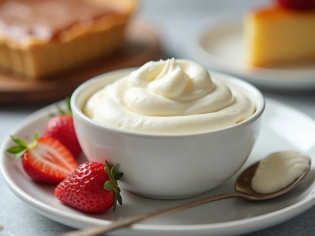 Homemade whipped cream served with pie and fresh berries