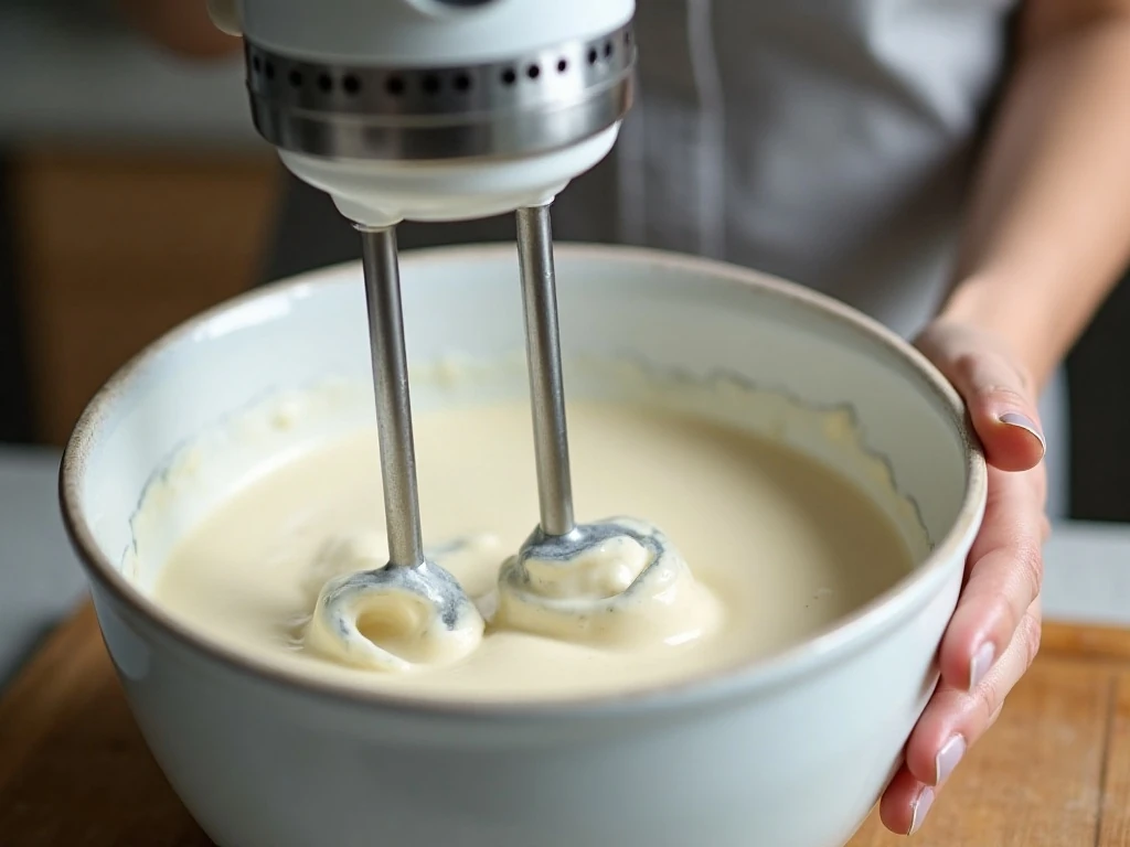 Whipping cold cream with an electric mixer
