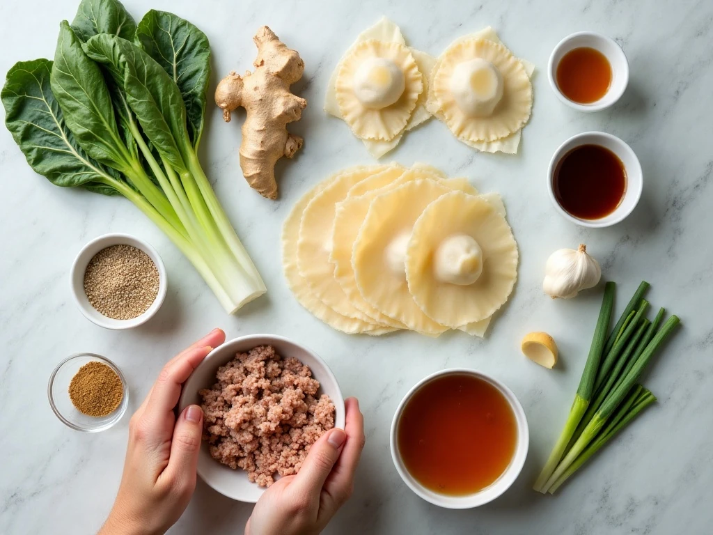 Ingredients for easy homemade wonton soup