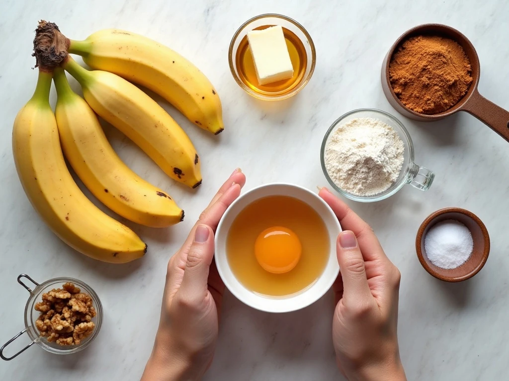 Ingredients for easy honey banana snack cake