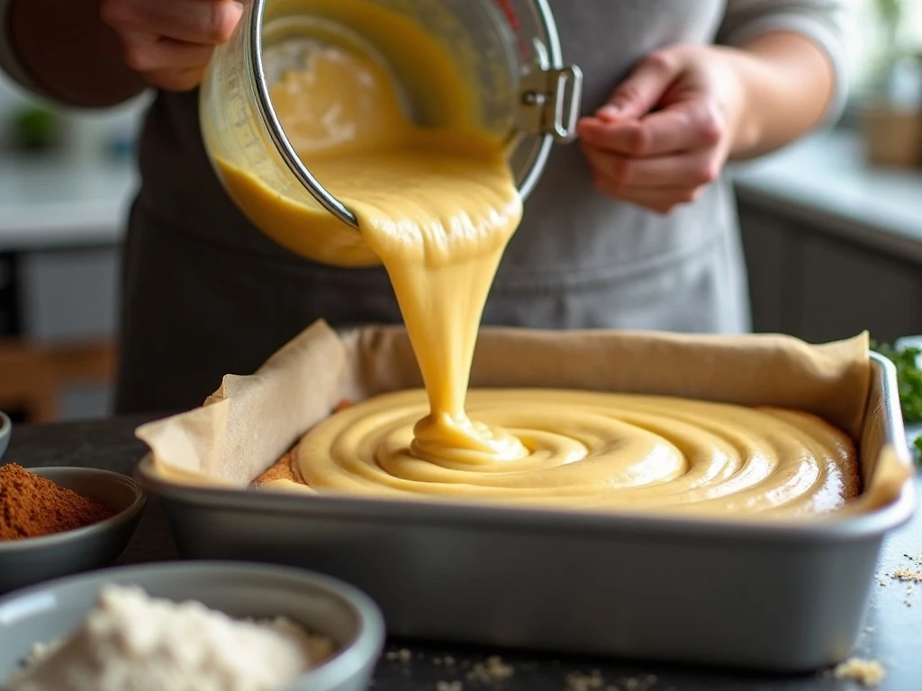 Mixing honey banana snack cake batter before baking