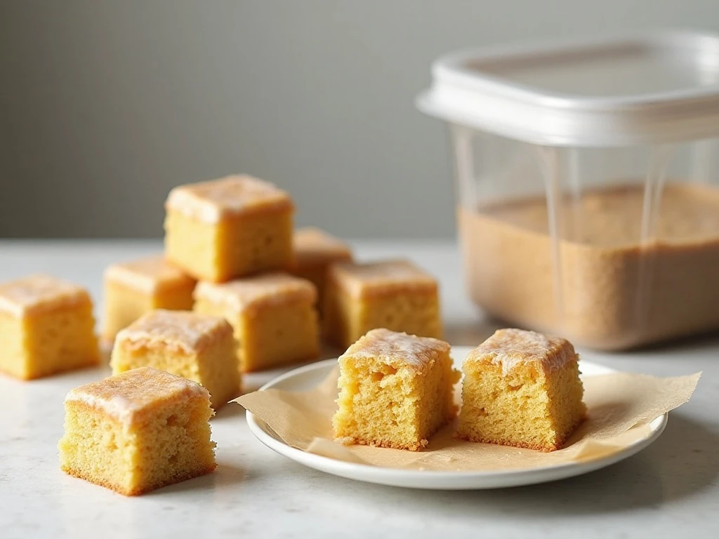 Wrapped honey banana cake squares ready for storage