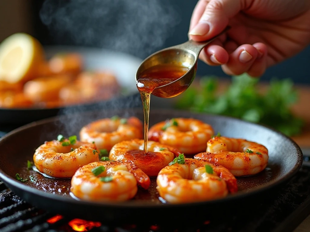 Honey Cajun shrimp being prepared for grilling
