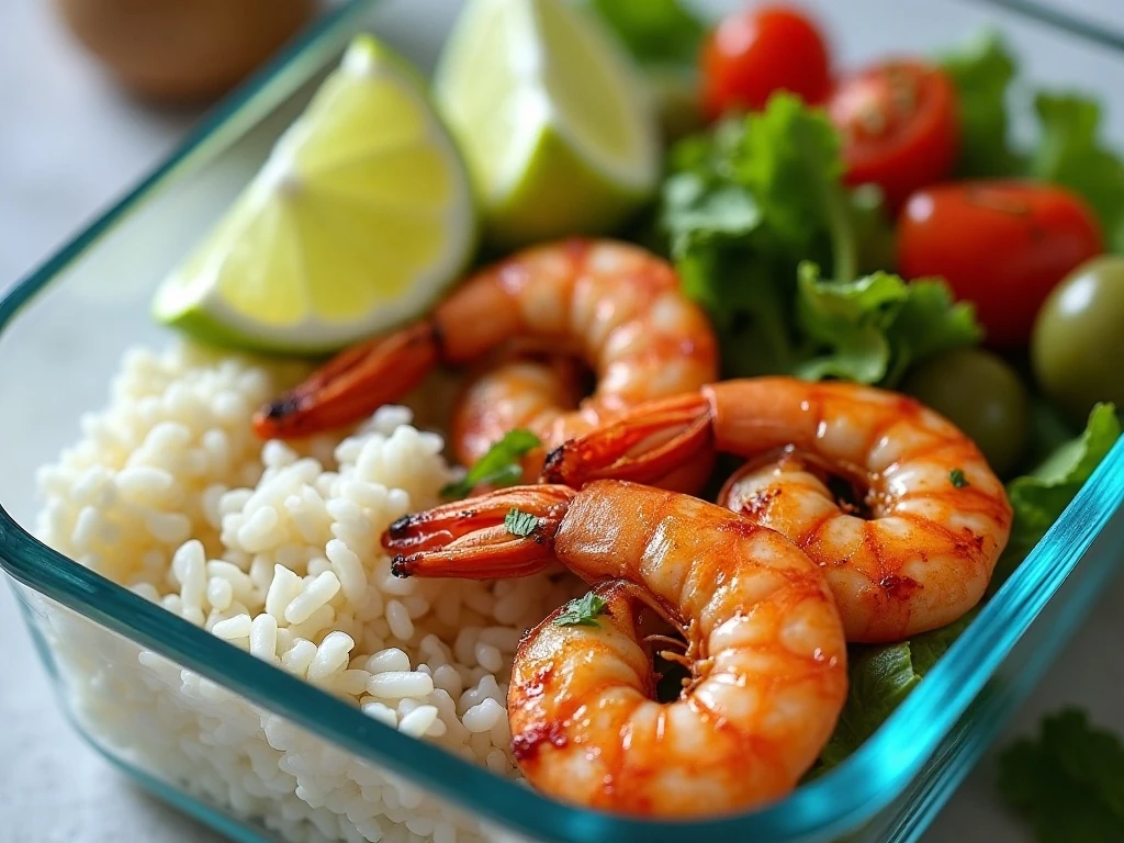 Stored honey Cajun grilled shrimp for meal prep