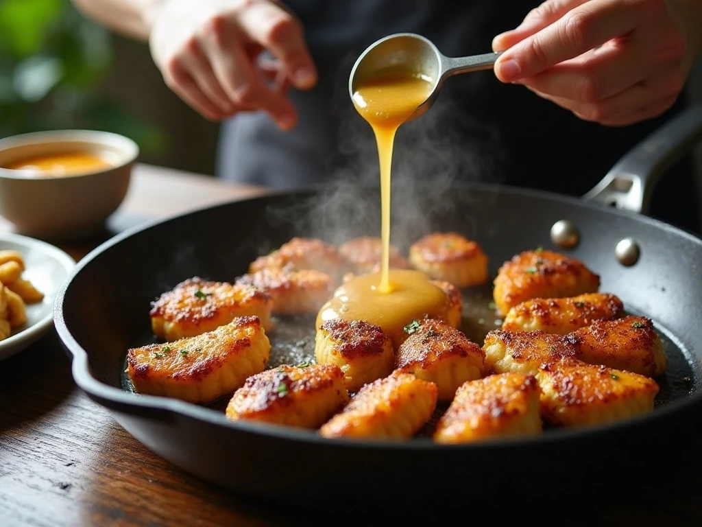 Chicken pieces browning without crowding in a skillet
