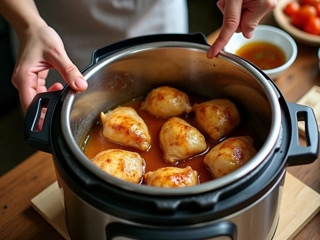 Chicken browning in the Instant Pot before pressure cooking