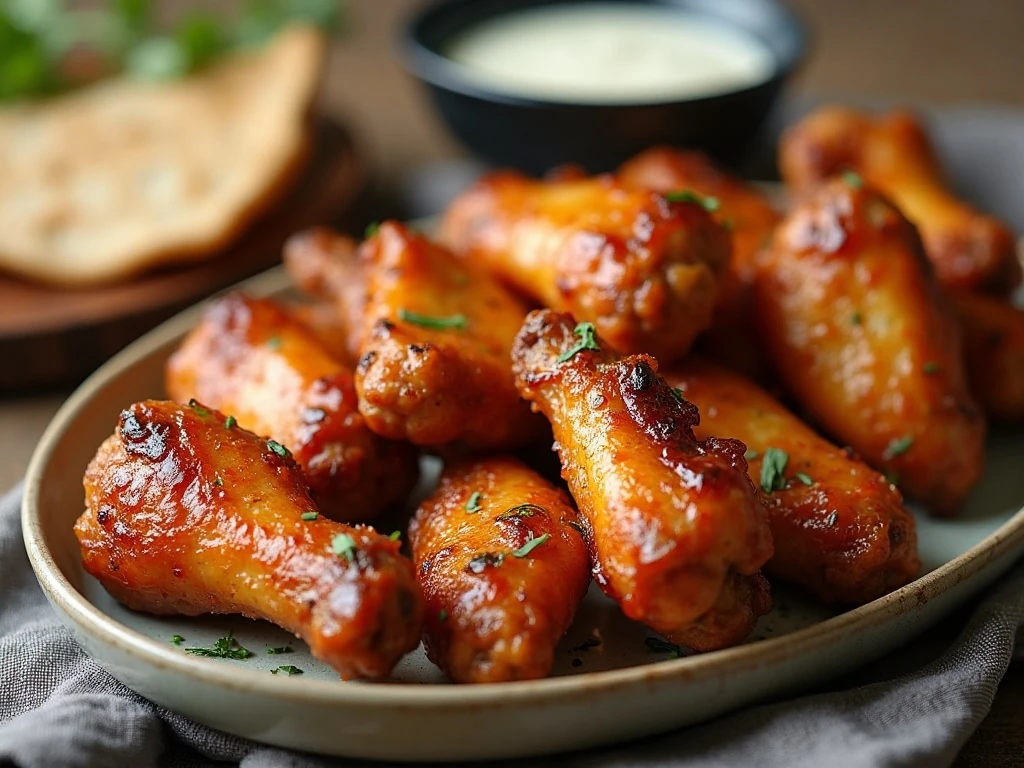 Crispy oven-baked honey garlic chicken wings served on a platter