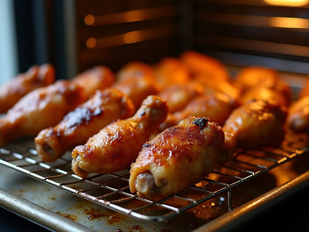 Chicken wings baking on a wire rack for crisp skin