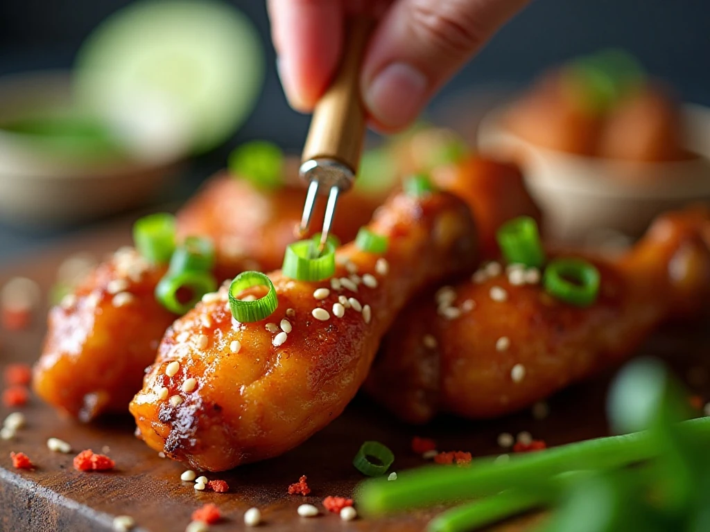 Honey garlic wings with green onions sesame seeds and red pepper flakes