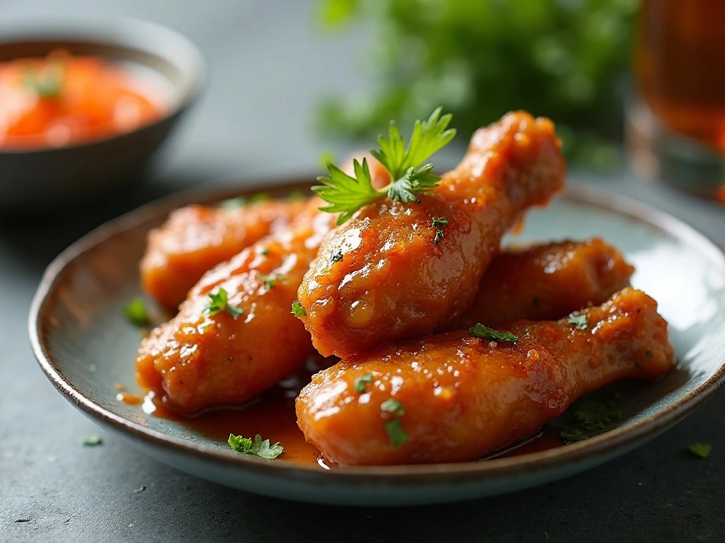 Reheated honey garlic chicken wings ready to serve