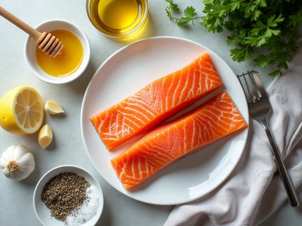 Ingredients for easy honey garlic salmon in foil
