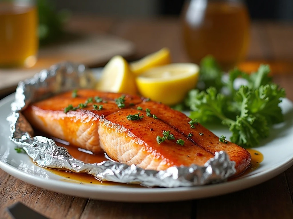 Honey garlic salmon in foil served as an easy family dinner