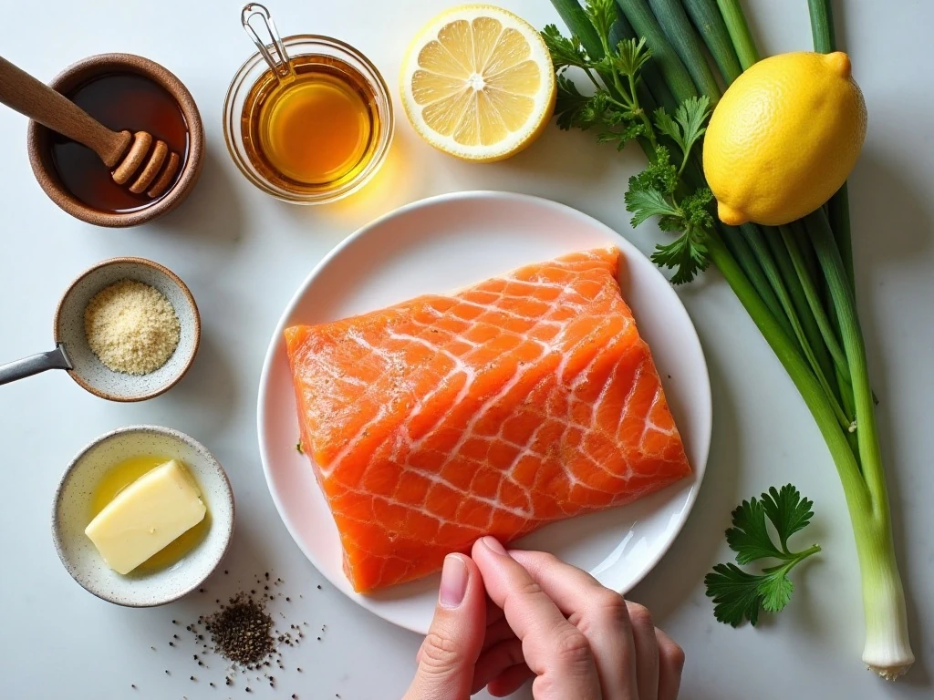 Ingredients for honey garlic salmon in foil