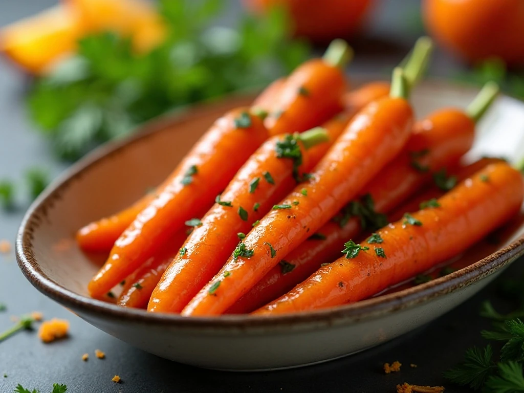 Honey-glazed carrots garnished with fresh parsley