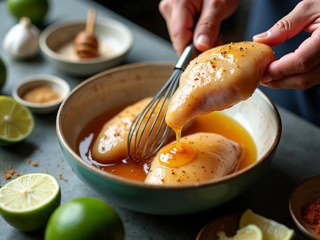 Chicken breasts coated in honey lime marinade