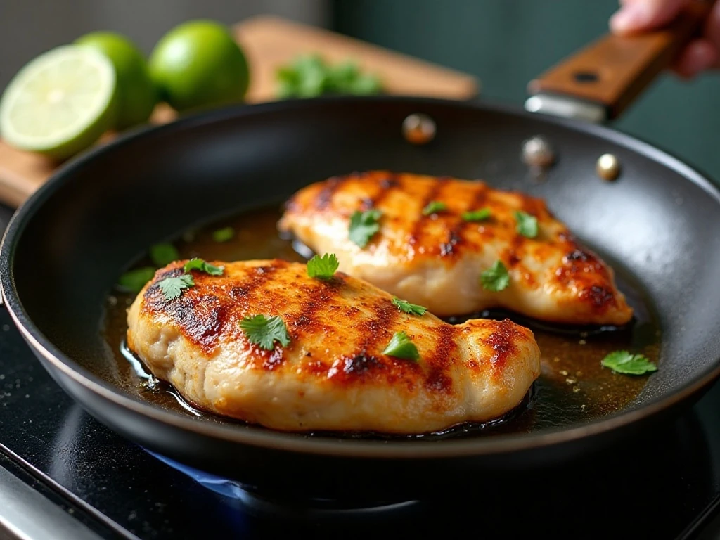 Honey lime chicken cooking in a skillet