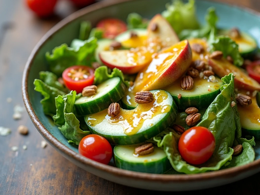 Fresh salad dressed with homemade honey mustard vinaigrette