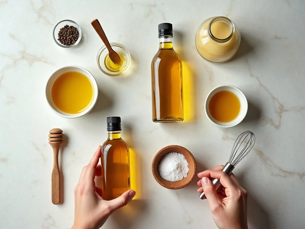 Ingredients for homemade honey mustard vinaigrette