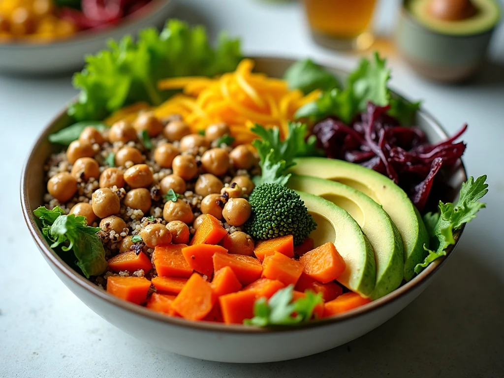 Honey mustard vinaigrette served with a colorful grain bowl