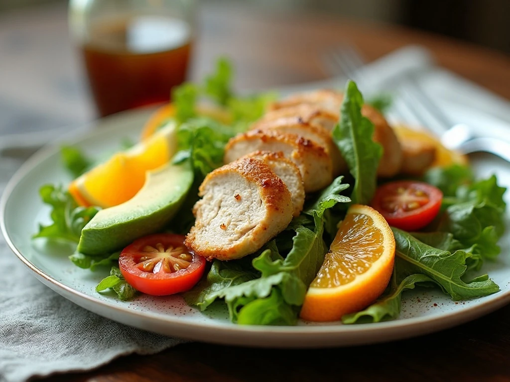 Chicken salad served with orange balsamic dressing